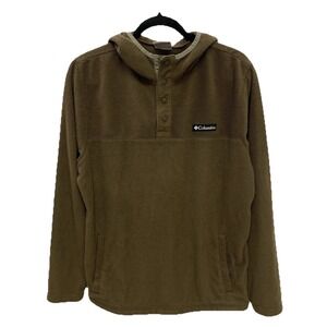 Columbia Ribbed Fleece Hoodie Men's M Olive Green Pullover Hiking Travel Shirt